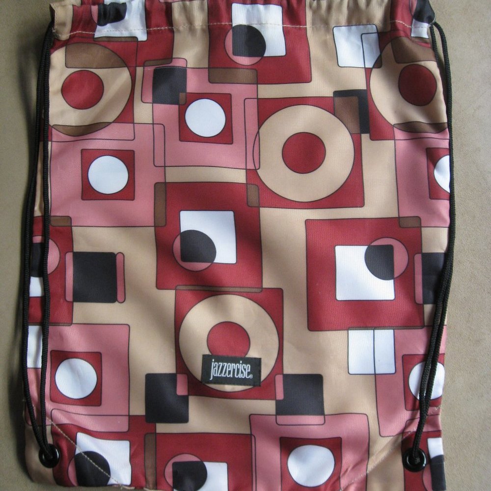 Vintage Geometric JAZZERCISE Knapsack Drawstring Backpack Pink Maroon Beige